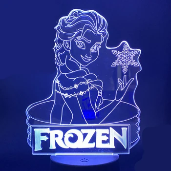 Disney Princess Frozen 3d Малки Нощни лампи, лампа Анна Елза Снежанка Принцеса Цветни led Електрическа лампа Подарък доставката
