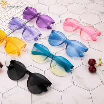 Fashion слънчеви очила с правоъгълна форма, дамски и мъжки слънчеви очила без рамки, прозрачни лещи, цветни слънчеви очила, реколта дизайнерски очила с UV400