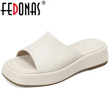 FEDONAS, дамски сандали на равна подметка и платформа, удобни ежедневни чехли от естествена кожа, дамски обувки, пролет-лято, лаконичная мода