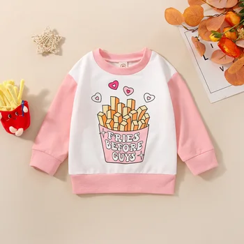 FOCUSNORM/ от 1 до 5 години, есенна скъпа hoody за малки момичета, тениски, цветен пуловер в стил мозайка с дълъг ръкав и кръгло деколте и принтом пържени картофи