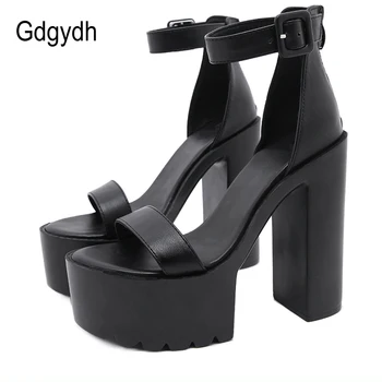 Gdgydh Летни сандали на висок ток в римски стил с дебела подметка Дамски обувки за нощен клуб Денс парти Черно-бял цвят на платформата Гореща разпродажба