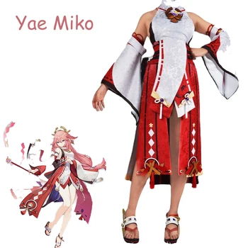 Genshin Impact Yae Miko Cosplay костюми, униформи, перука, аниме, китайски стил, костюми за Хелоуин, за жени, игра