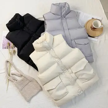Heydress 2021 Пуховый памук жилетка, женски кратък жилетка с висока яка, есенно-зимно яке, женски случайни топла жилетка, палто, дамска паркове