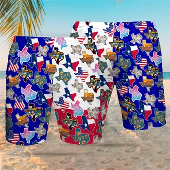 HX Модни хавайски къси панталони с шарките на хартата на Тексас и 3D-принтом, летни ежедневни панталони Harajuku, мъжки дрехи Дропшиппинг