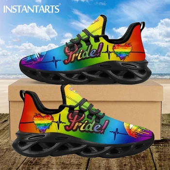 INSTANTARTS 2023 Женски огромни маратонки LGBT Pride Heartbeat Вулканизированная обувки на платформа, модни дишаща ежедневни обувки за ходене