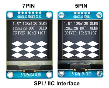 IPS 1,5-инчов 5PIN/7PIN бял OLED екран с адаптерной плащане SH1107 Drive IC 128*128 SPI/IIC Inteface