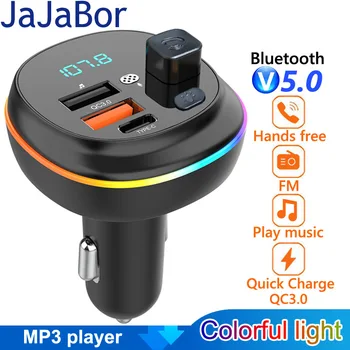 JaJaBor FM трансмитер Type C QC3.0 Двойно USB 3.1 A Бързо Зареждане на TF Карта, U Диск Автомобилен MP3 Музикален плеър, Bluetooth Хендсфри комплект за Кола