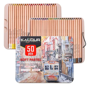KALOUR Премия 50 бр. Комплект меки моливи пастельного цвят, моливи пастельного цветове от дърво, комплект моливи за рисуване на скици, комплект моливи за творчество