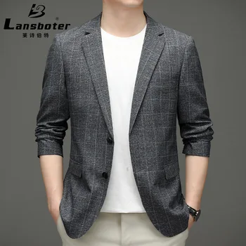 Lansboter Сив пролетно-есенния мъжки яке в корейски стил, оборудвана, малък, подходящ за бизнес, ежедневна почивка