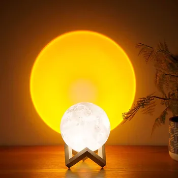 Led 3D лавовый лампа с лунна светлина, която се презарежда лека нощ с регулируема яркост, декор за снимки, парти, спалня, романтична визуален проектор залез