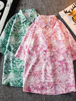 Mafokuwz, Розова Риза с Цветен Модел, Мъжка Лятна Риза с Къс ръкав, Дизайн Топ в Гонконгском Стил, Ежедневни Двойка, Хавайски Ризи с Цветя Модел