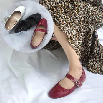 Mary Janes/ обикновена обувки на плоска подметка с каишка на щиколотке, женски балет апартаменти от лачена кожа, красиви модела обувки в стил ретро, джапанки scarpe donna 2020
