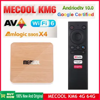 Mecool KM6 Deluxe Edition Amlogic S905X4 4 GB 64 GB Сертифициран Google TV Box Android 10 Wifi 6 AV1 мултимедиен плейър 1000 м телеприставка