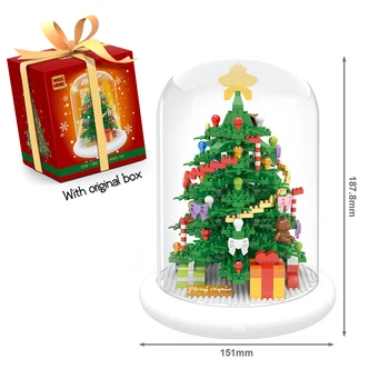 MOC 3D МИНИ коледно дърво, къща, музикална ковчег, градивни, творчески комплекти за момичета, Коледна украса, тухли, играчки, подаръци за деца