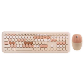 Mofii 666 2,4 G Безжична клавиатура и мишка Комбинирана, смесен цвят, 110 клавиши, комплект за клавиатури и мишки с кръгли главни букви в стил пънк