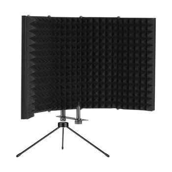 Muslady K501 Изолиращ екран за микрофон Компактен сгъваем настолен изолиращ екран с централната штативной поставка за микрофон