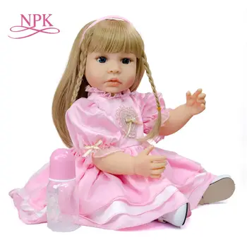 NPK 55 см розова кукла принцеса bebe, възстановената момиче за деца, играчки baty, руса коса, много мека силиконова кукла за цялото тяло