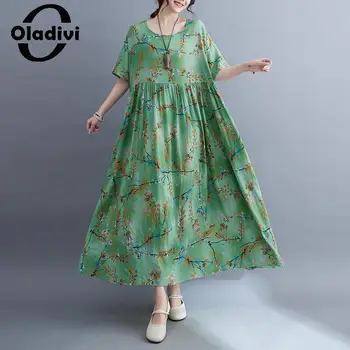 Oladivi Модно-секси плажна рокля в бохемски стил с принтом 2023, Летни Нови Дълги Рокли с къс ръкав Дамски Дрехи Оверсайз, Халат 9279