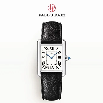PABLO RAEZ Елегантни правоъгълни дамски часовници Reloj Mujer, черни Кожени Часовници, Дамско модно рокля в ретро стил, ръчни часовници, подаръци за една жена