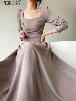 PEIRESA френското елегантна рокля с квадратна яка, расшитое мъниста, за жени, с пищни ръкави, плисирани рокли миди с висока талия, реколта 2023, нови летни