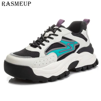 RASMEUP/ Дамски Маратонки на платформа от естествена кожа, Дамски Обувки Смесени цветове, Ново Прием на 2022 година, Пролетно Обувки, Модерни Обувки, Размер 35-40