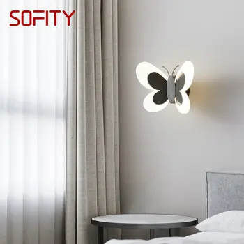 SOFITY Закрит Черен Месинг Тела-Аплици С Пеперуда LED, 3 Цвята, Реалистичен Креативен Стенен Лампа за Легла, Интериор на Хол