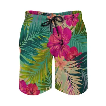 Sunset Beach-Горещите летни Мъжки Бански с Тропически Модел, бързо съхнещи Волейболни Плажни къси Панталони С Джобове За Мъже В цветенце