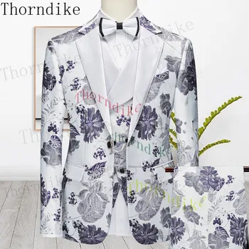 Thorndike/ Нов мъжки ежедневни бутик, бизнес однобортный бизнес костюм с флорални принтом, Рокли, Блейзери, Яке, Панталони, жилетка