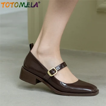 TOTOMELA 2023 нови обувки от естествена кожа, дамски обувки-лодка Mary Janes На средно квадратен ток, офис модела обувки в стил ретро