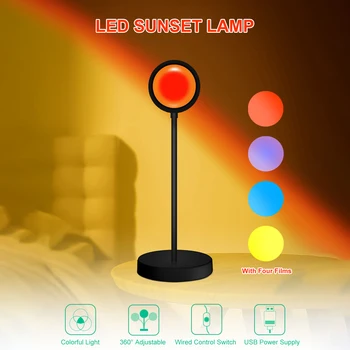 USB Проекционная лампа Sunset С нощно Sunset Light За украса спални Фон, с монтиран на стената лампа, Оранжево-червен