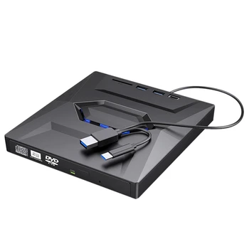 USB3.0 + Устройство DVD записващо Type-C Външен оптично устройство CD/DVD-плейър, четец на карти памет TF/SD за PC