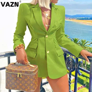 VAZN 2020 Есенна офис дама от висок клас, сексуална, млада, Елегантна, проста, однотонная, с дълъг ръкав, дамски Костюми с висока Талия, Връхни дрехи