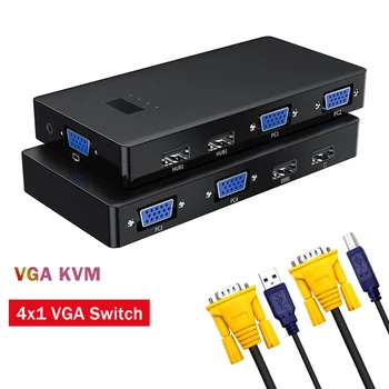 VGA USB KVM Превключвател Високо Качество 4 Порта VGA USB Ключ 1080P VGA SVGA Преминете Сплитер Кутия за Споделяне на Компютър, Монитор, Клавиатура