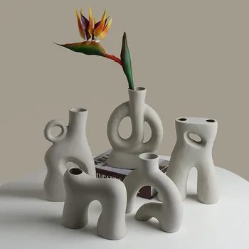 VILEAD Керамични художествена ваза за цветя, за интериора на Работния плот Домашен офис Спални хол Украса на скандинавския саксията верандата Предмети кабинет