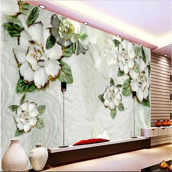 wellyu потребителски мащабни стенописи цветна дърворезба магнолия хол телевизионен фона на стенно изкуство тапети от фибростъкло