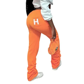 Y2K Оранжеви Панталони с бродерия и Завязками, Дамски Дрехи, Есенно-зимна Обикновена Панталони с Джобове за Жени