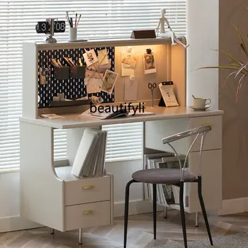 ZQ Компютърен маса, рафтове за багаж, бюро за спалня, работно бюро, тоалетка, скандинавски светлина, лукс и лекота