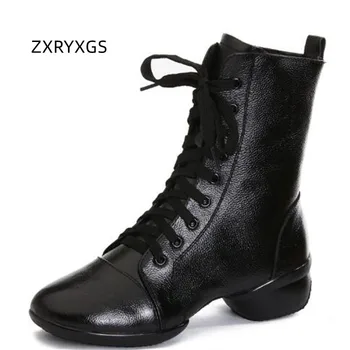 ZXRYXGS/ пролетни обувки от мека естествена кожа премиум-клас, топло кадифе зимни дамски обувки 2023 г., летни сандали са от телешка кожа с мрежа, танцови обувки