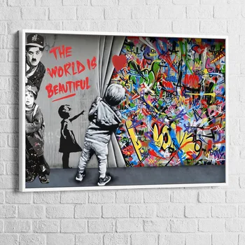 Абстрактна, акварел комедия Майстор С плакати и щампи Кида Banksy, завеси с графити, улично изкуство, платно, стенни боядисване, Декорация