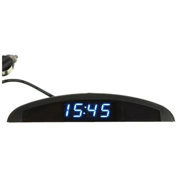 Автомобилният цифров led волтметър 3-в-1 12 В, часовници с температура, термометър син цвят