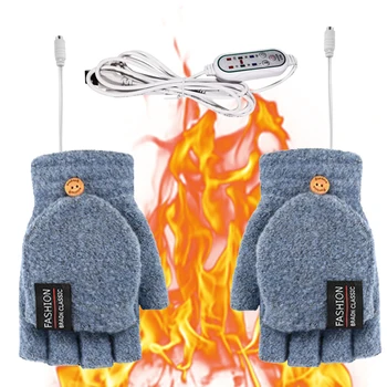 Акумулаторна USB ръкавици с подгряване, 2-трети страни женски мъжки ръкавици с топъл, 3 прехвърляне, регулируеми на половин пръст за колоездене, ски за мотоциклет