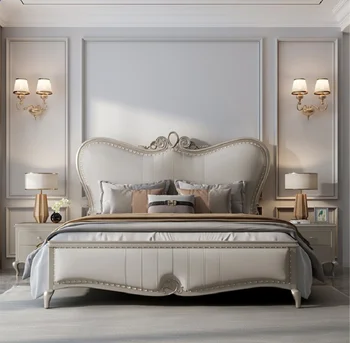 Американската луксозна светла спалня 1,8 м, главна спалня, европейската луксозно кожено легло, опростена европейската меко легло