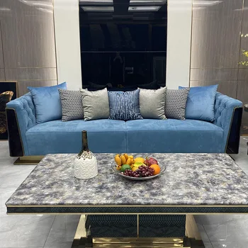 Американската модерни Мебели За Хола Aiweiluo Диван-спалня 3-местен дизайнерски кожен диван с кичурите на синята пуговице