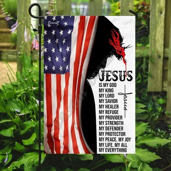 Американският флаг на Исус, 3D Пълна печат, Градински знамена, Висящи украшения За дома, двустранен печат 04