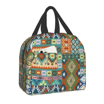 Антични турска чанта за обяд с принтом килим Дамска чанта-хладилник с термоизолированной бохемски геометрия Етнически обяд-бокс за деца в училищна възраст