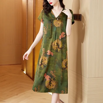 Ароматно газово рокля, нов дамски летен моден тезгяха висок клас, автентичен цвете Луо от естествена коприна, тънък