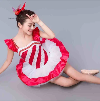 Балетната поличка в испански стил за момичета, сценичното представяне, детска прекрасна червена облекло за танци, балетната дрехи с пайети, детски костюм за юноши и девойки