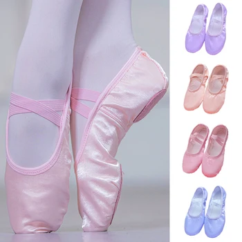 Балетные обувки за момичета, детски танцов чехли, професионална сатен мека подметка, балетные обувки за момичета, женски балетные обувки за практикуване на йога в салона, танцови обувки