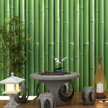 Бамбук модел, 3D Зелено монофонични ролка тапет, Самоклеящийся винил, Декорация на стените, кухня, баня, Спалня