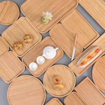 Бамбуков поднос, бамбуков чай тава, японски бамбук тава, правоъгълна тава за закуски, кръгла чаен комплект тава за плодове, дървени подноси